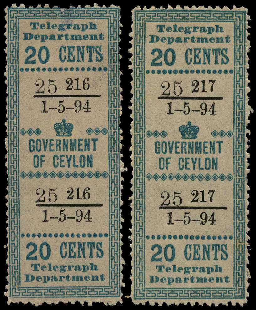 1894 20ct green two o.g. examples dated...