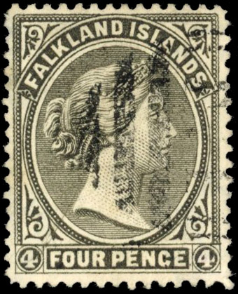 † Falkland Islands SG 31 4d brownish black (watermark reversed) used
