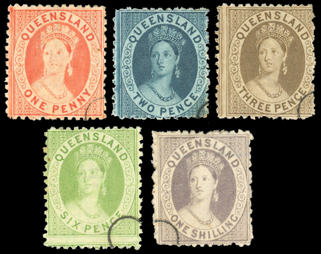QUEENSLAND 1895 official reprints all with part circle specimen cancels