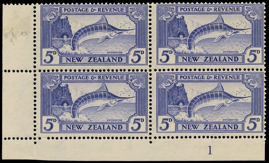 NEW ZEALAND SG 584aw 1936-42 5d WMK 98 INV PERF 13-14x13½ PL B4 LPOG