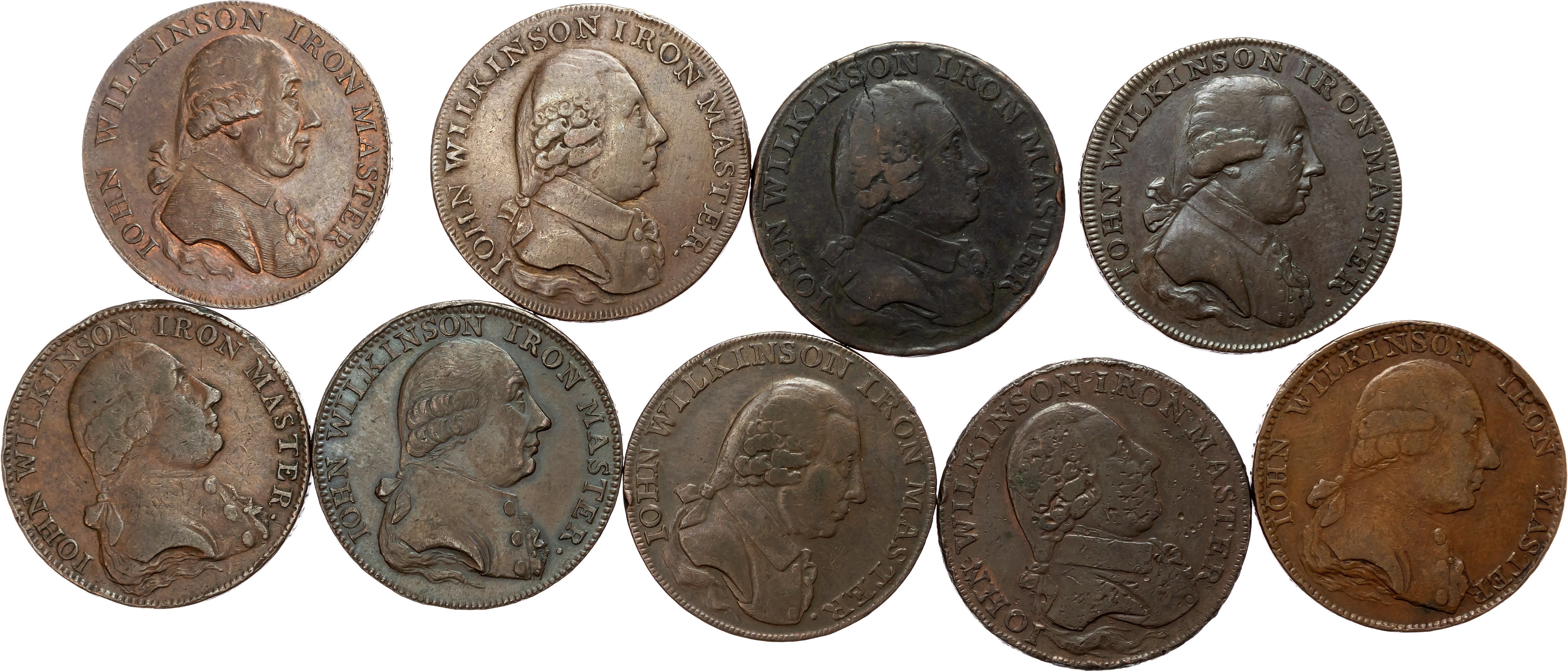 West Midlands , Willey & Snedshill, John Wilkinson, Halfpence (9), 1787, 14.25gm., (DH 368), 1788 (3), 14.00gm., (DH 336 …