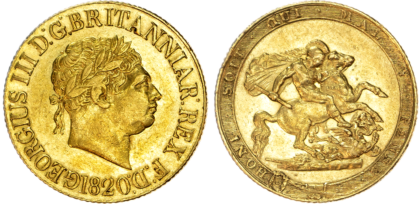 George III (1760-1820) Sovereign, 1820, open 2 in a large neat date.