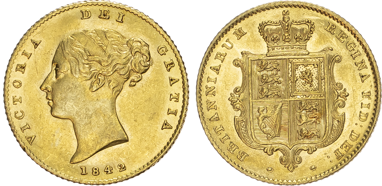 Victoria (1837-1901) Half Sovereign, 1842, type A1