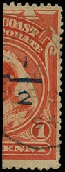 1894 '½' surcharge Type 15 in blue on half of 1d vermilion, used with part of light CDS dated SP 2? 94.  SG 64,...