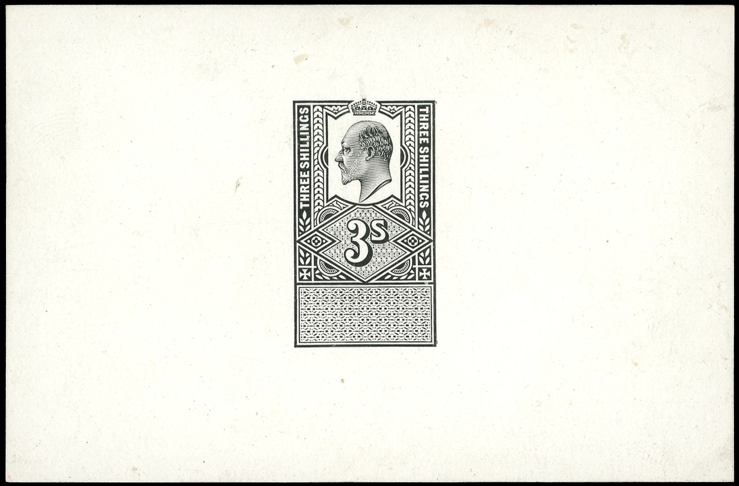 Unappropriated Dies: c.1902 3s die proof in black...