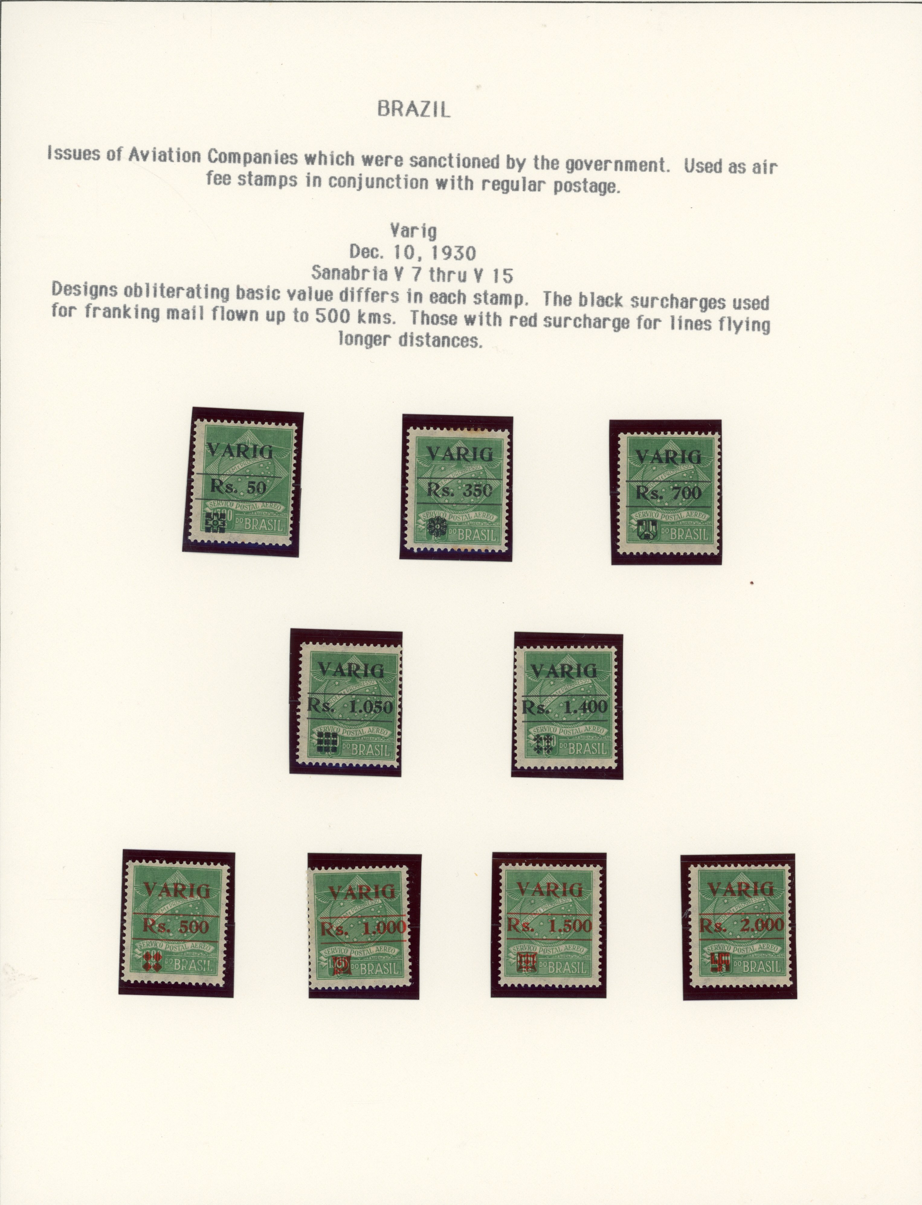 Brazil Airmail Varig company issues collection