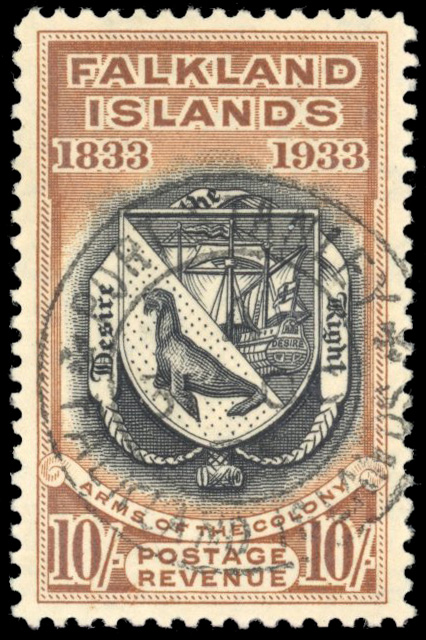 Falkland Islands SG 137 1933 10s Centenary used