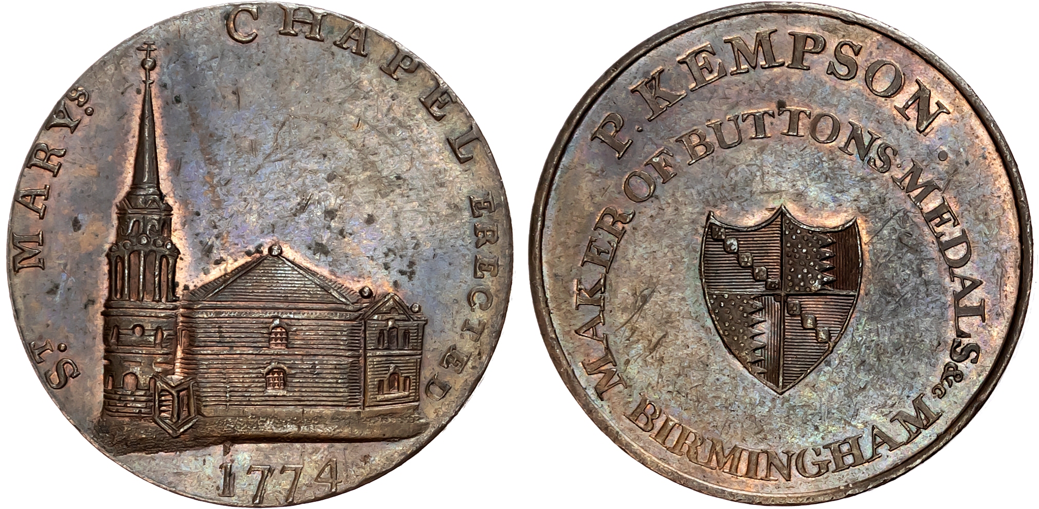 Warks. Birmingham , P Kempson’s Series of Birmingham Buildings Halfpence, Ashted Chapel edge plain, 29mm.1408gm. (DH 147 …