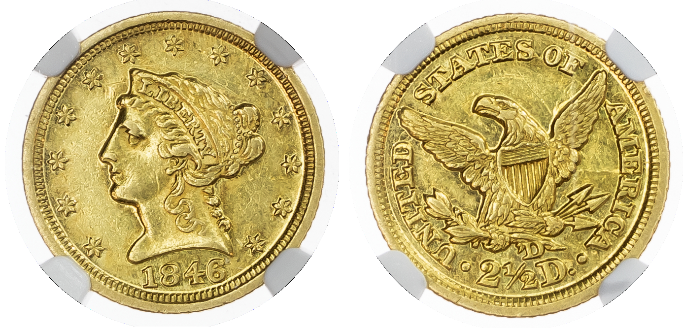 USA, Liberty Head, gold Quarter Eagle 2 ½ Dollar, 1846, Denver mint, 4.17g.