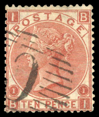 1867 10d Red-brown Pl.1. (Wmk. Emblems) abnormal lettered BI