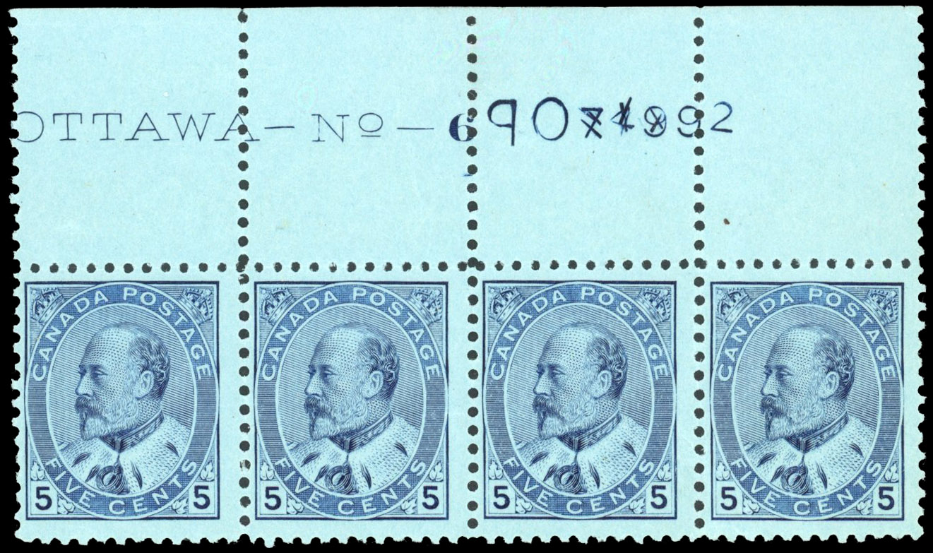 Canada SG 178 1903 5c imprint strip mint