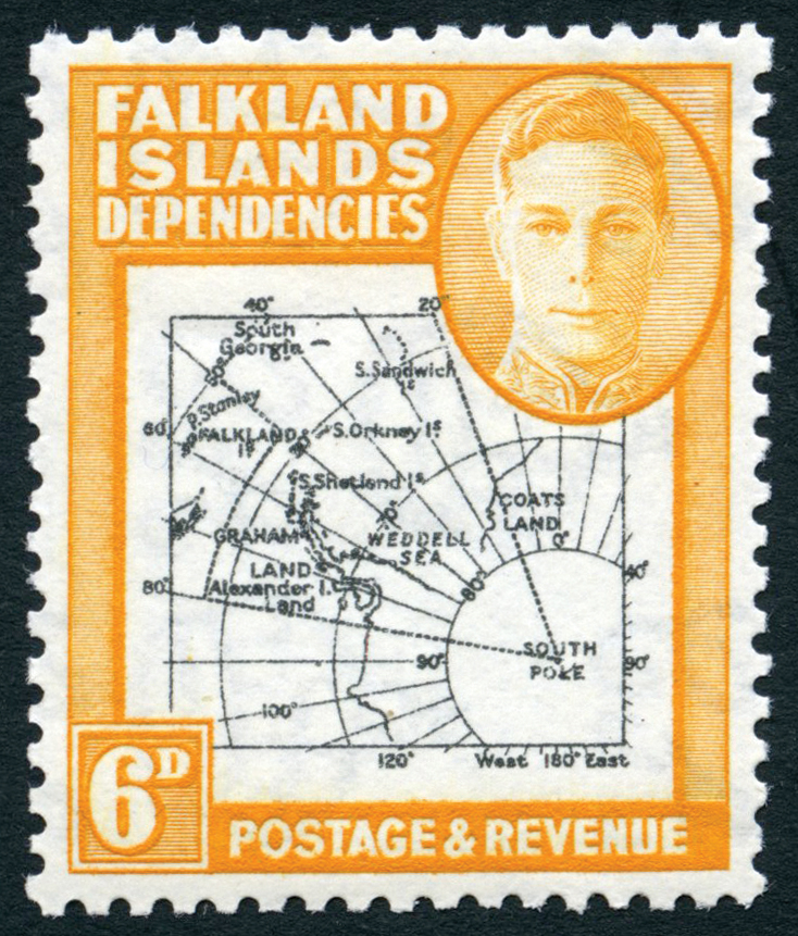 1946 6d Thick Map large part o.g. with Plate 2 R6/8 SOUTH POKE. SG G6c, cat...