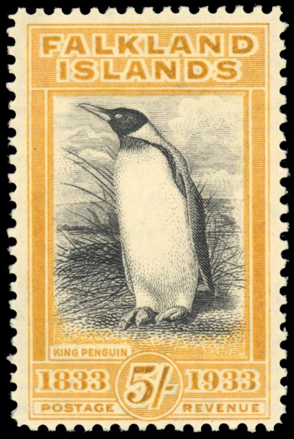 Falkland Islands SG 136a 1933 Centenary 5s black and yellow-orange mint