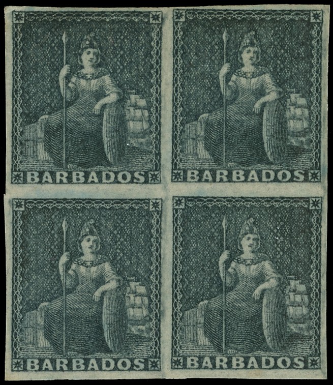 BARBADOS: 1852-55 blued paper, prepared for use but not issued (2d) deep slate,
