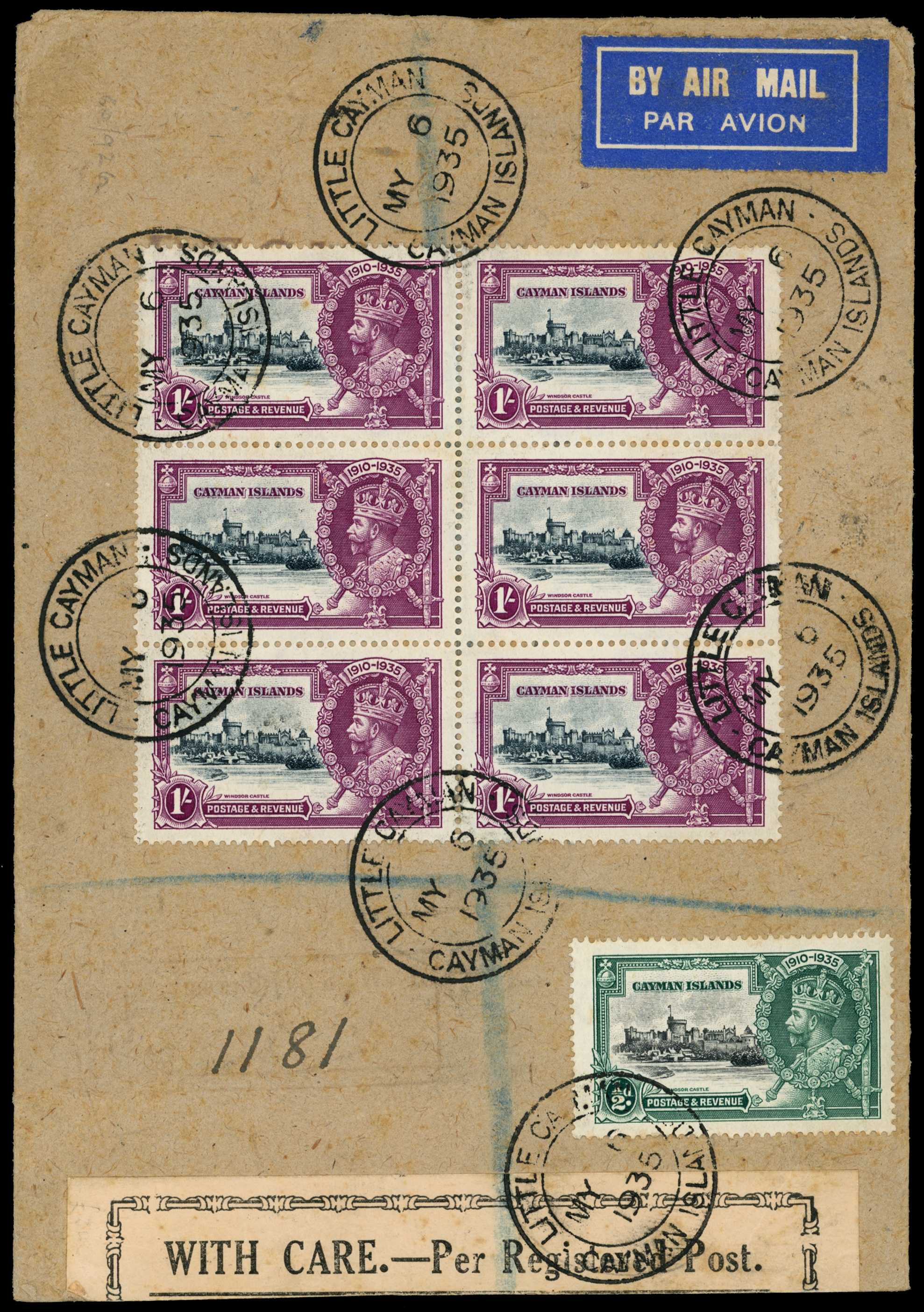 1935 Large part of cover with block of six 1s...