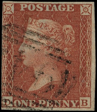 1855 1d Red-brown Pl.10 Used imperforate example