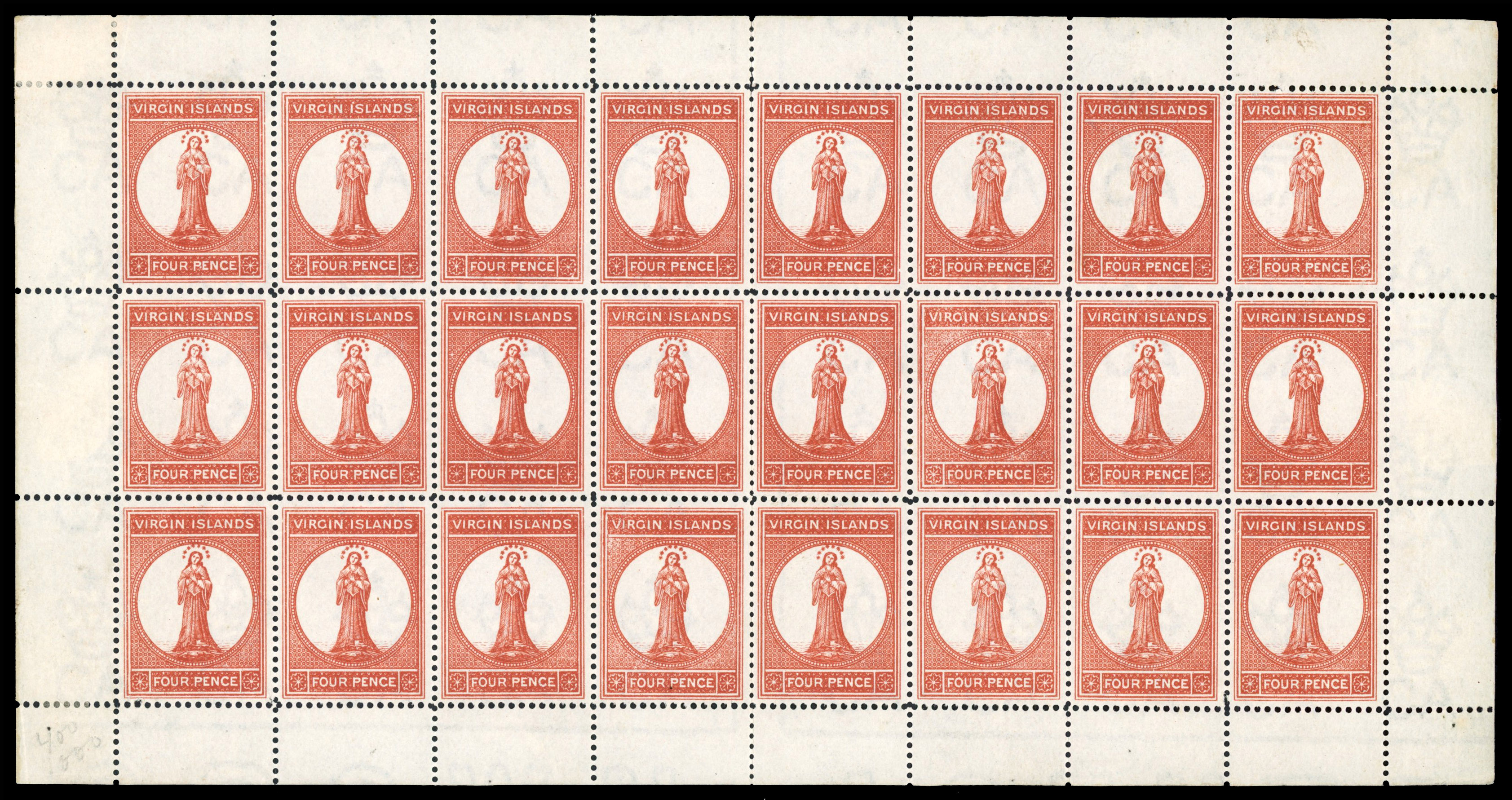 BVI SG 35 1887-9 4d chestnut sheet of 24 mint