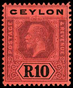 1912-25 wmk MCA 10r purple and black / red,...