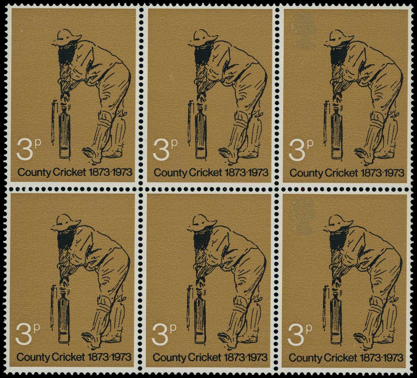 1973 County Cricket 3p block of six with...
