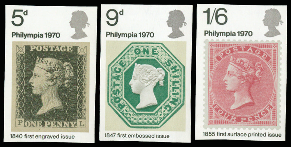 GB 1970 5d-1s6d "Philympia 70". Superb unmounted o.g. imperforate imprimatur set of three, each stamp w… SG835/7var