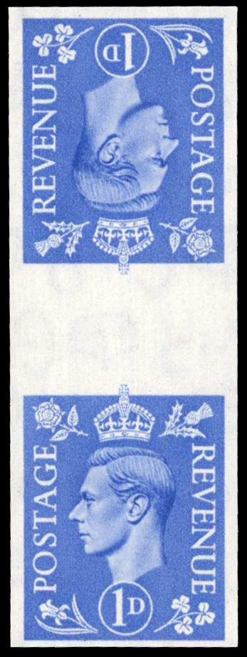 Great Britain 1950 1d Light Ultramarine, Vertical Tête-bêche Gutter Pair, BPMA Imprimatur, SG 504