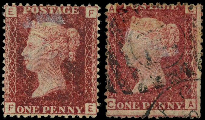 Great Britain 1869 H.H. unofficial underprints in black on 1d rose red (2) Spec. PP130
