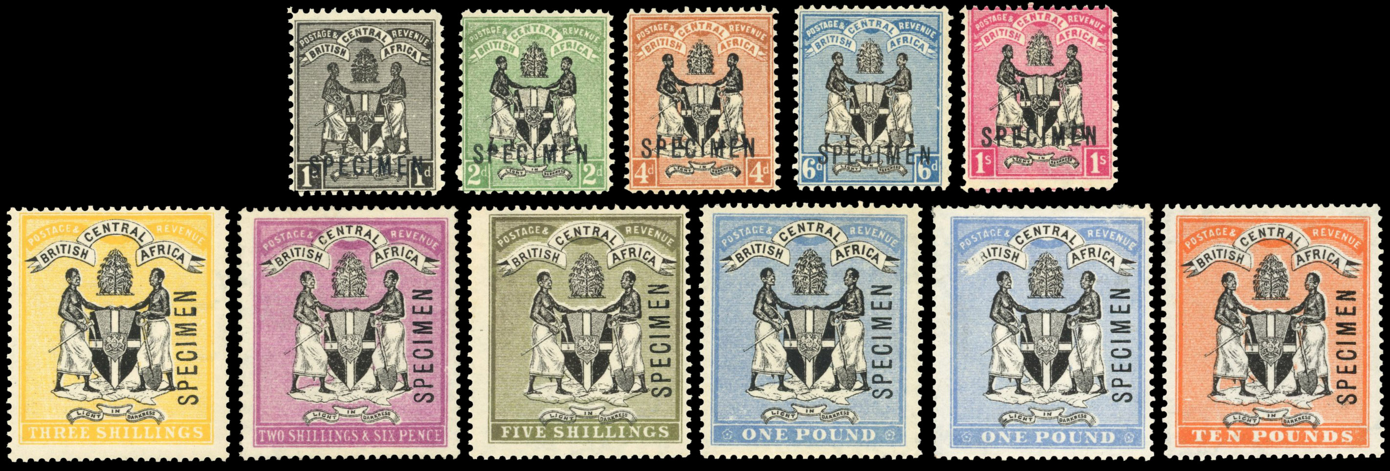 Nyasaland SG 32s-41s 1896 set to £10 Specimen