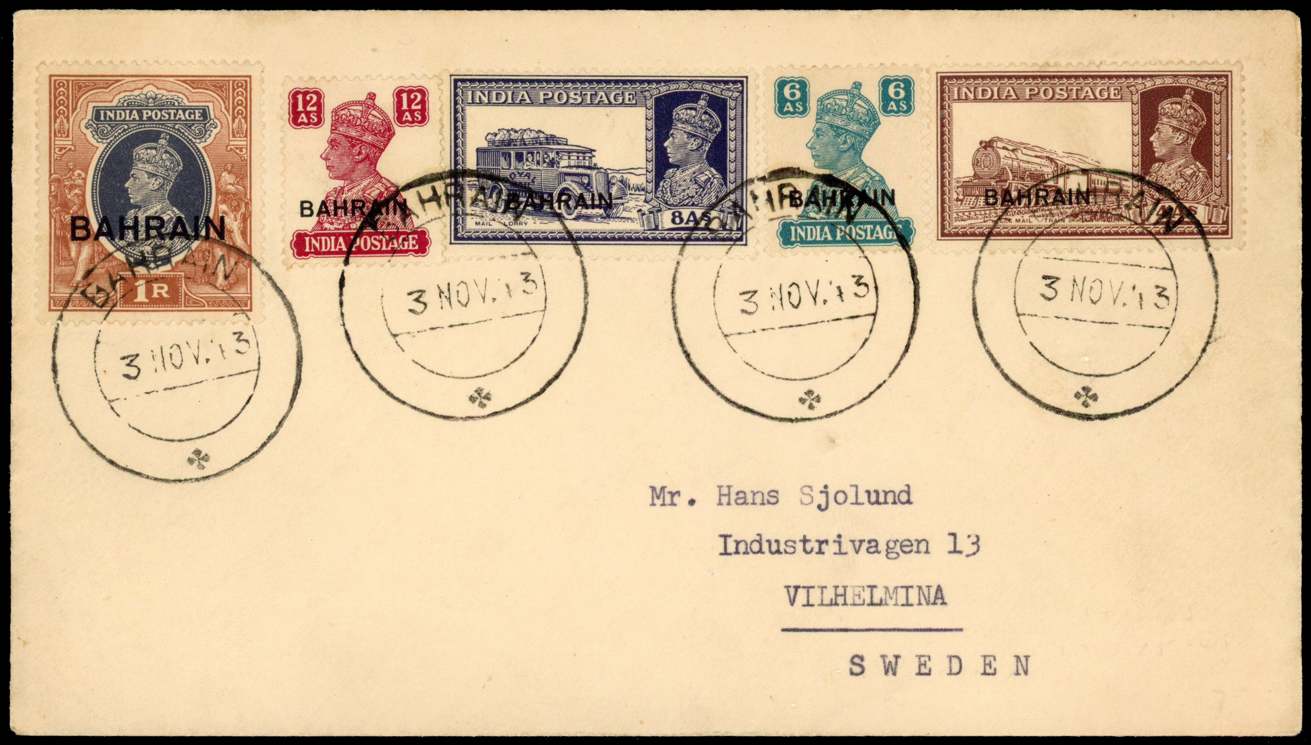 Bahrain 1943 cover to Sweden