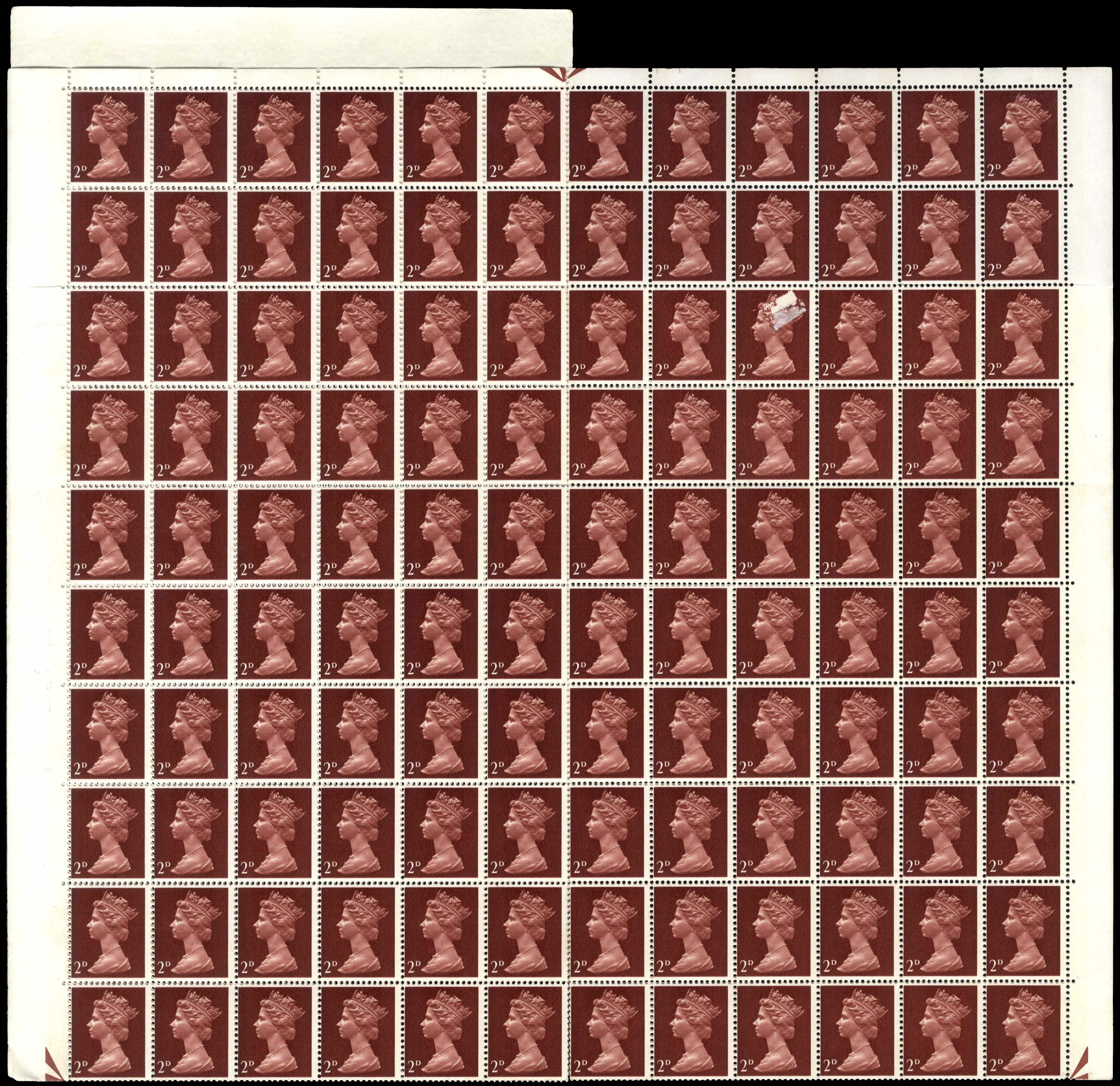 GB SG 728 2d lake-brown block with dramatic dry print variety 