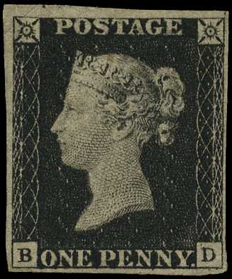 1840 1d black Plate 2 (BD), close to...