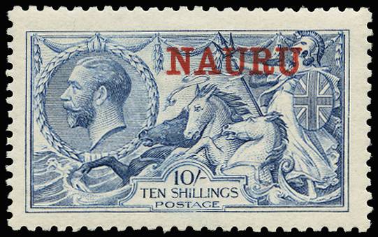 NAURU SG 23 1916-23 10s PALE BLUE DE LA RUE PRINTING O.G.