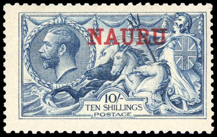 Nauru SG 23a 1916-23 10s pale blue DLR overprint treble mint