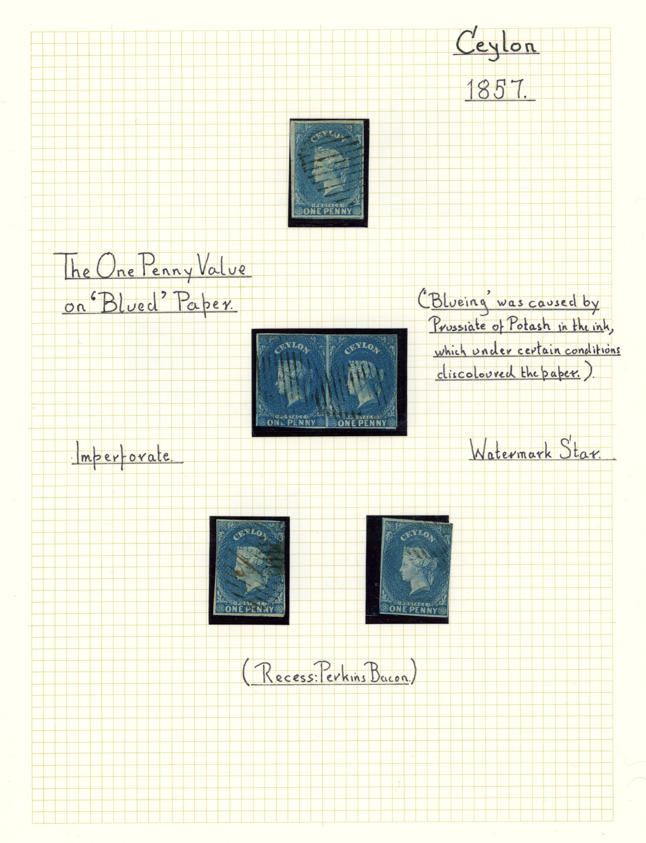 1857-59 1d blue, wmk star, imperforate study...