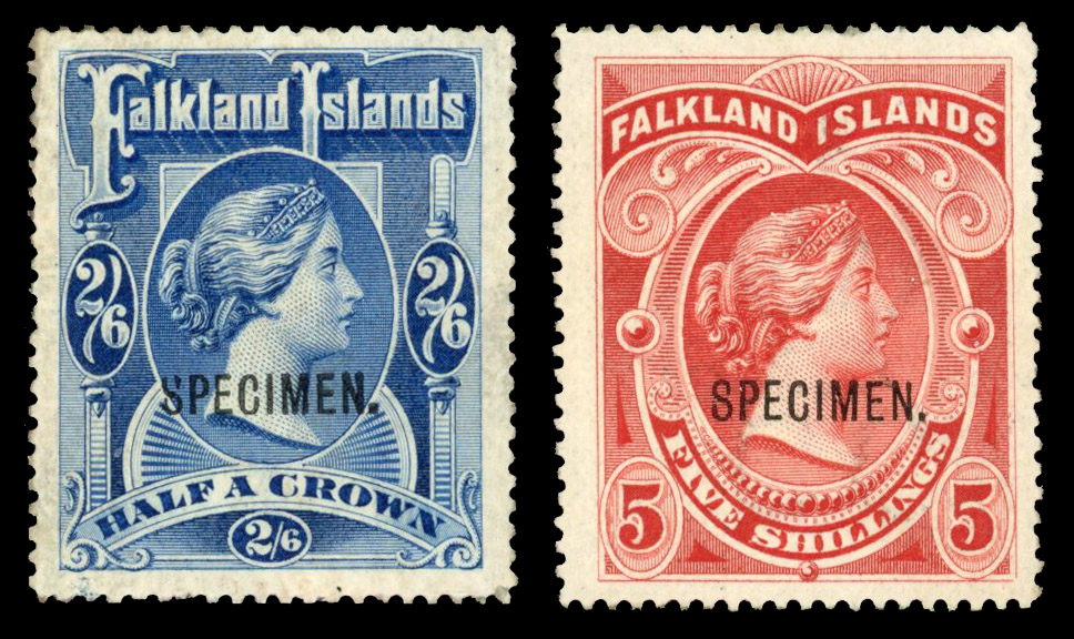 SG 41s-42s 1898 2/6d and 5/- overprinted SPECIMEN Type B2