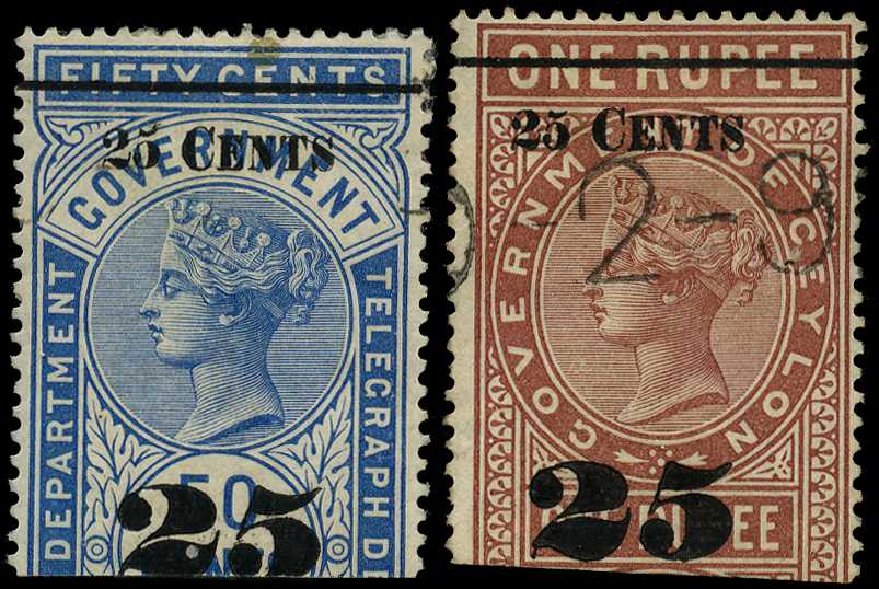 1892 25ct surcharges on 50ct blue and...
