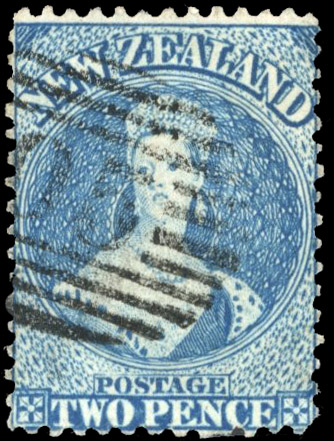 New Zealand SG 96a 1863 2d dull deep blue on thick soft white paper, perf 13 used