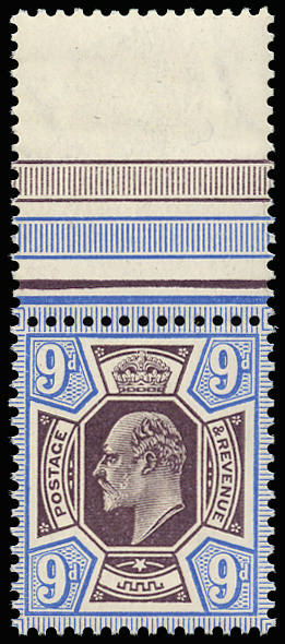 Great Britain 1905 9d Slate purple & ultramarine (C). Very fine unmounted o.g. top interpanneau marginal example p…