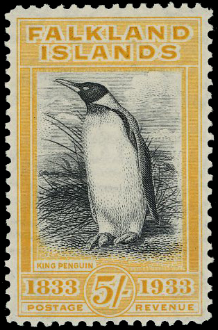 Falkland Is SG 136a 1933 Centenary 5/- black and yellow-orange mint