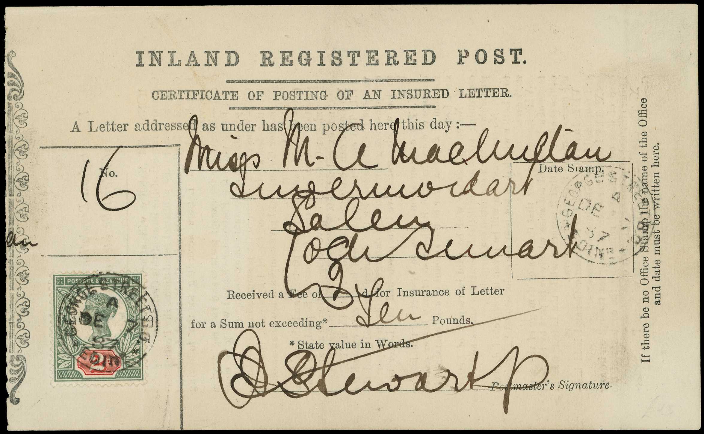 Postal History. 1887 INLAND REGISTERED...