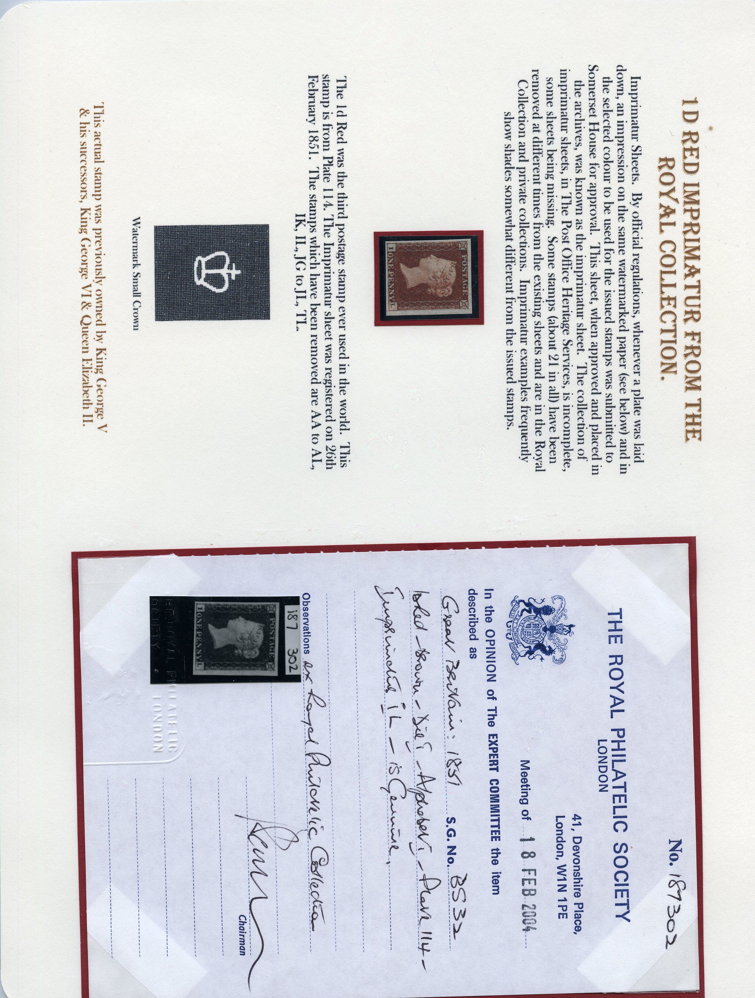 1851 1d red-brown, 'IMPRIMATUR:' Die 1,...