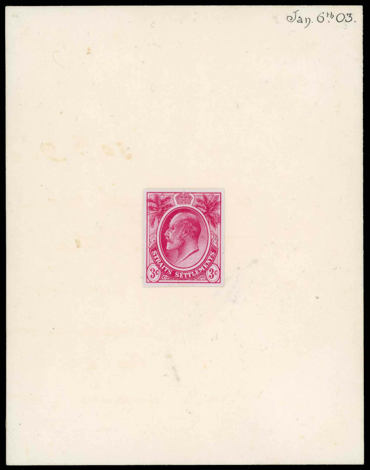 Straits Settlements 1903 3c photographic essay in carmine