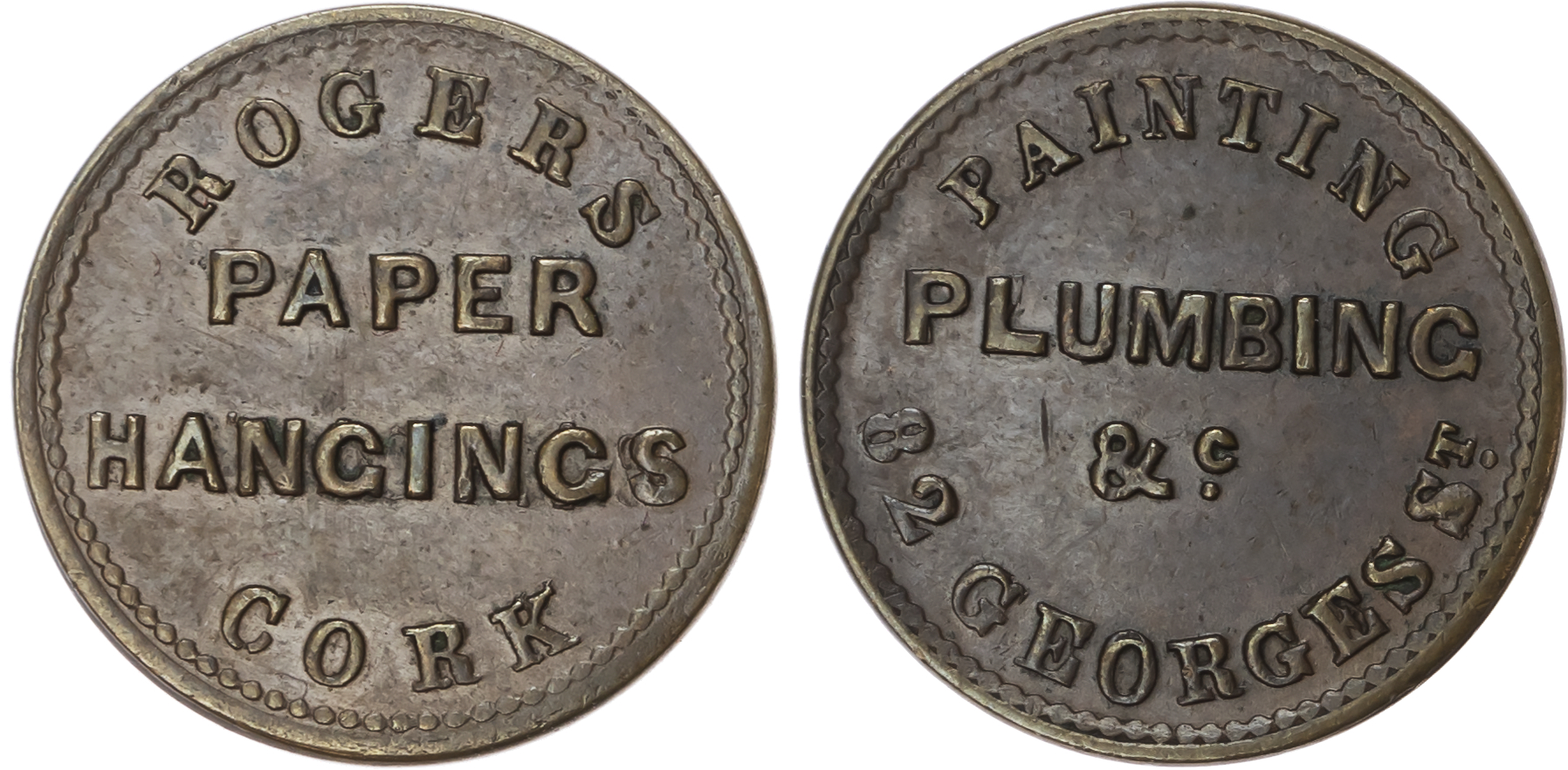 Cork, Michael Rogers (painter, paperhanger, plumber) farthing (1856-70), two-line legend/two-line legend, 21.5…