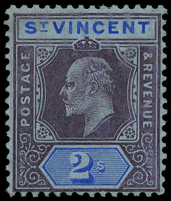 1904-11 2/- purple and bright blue on blue...