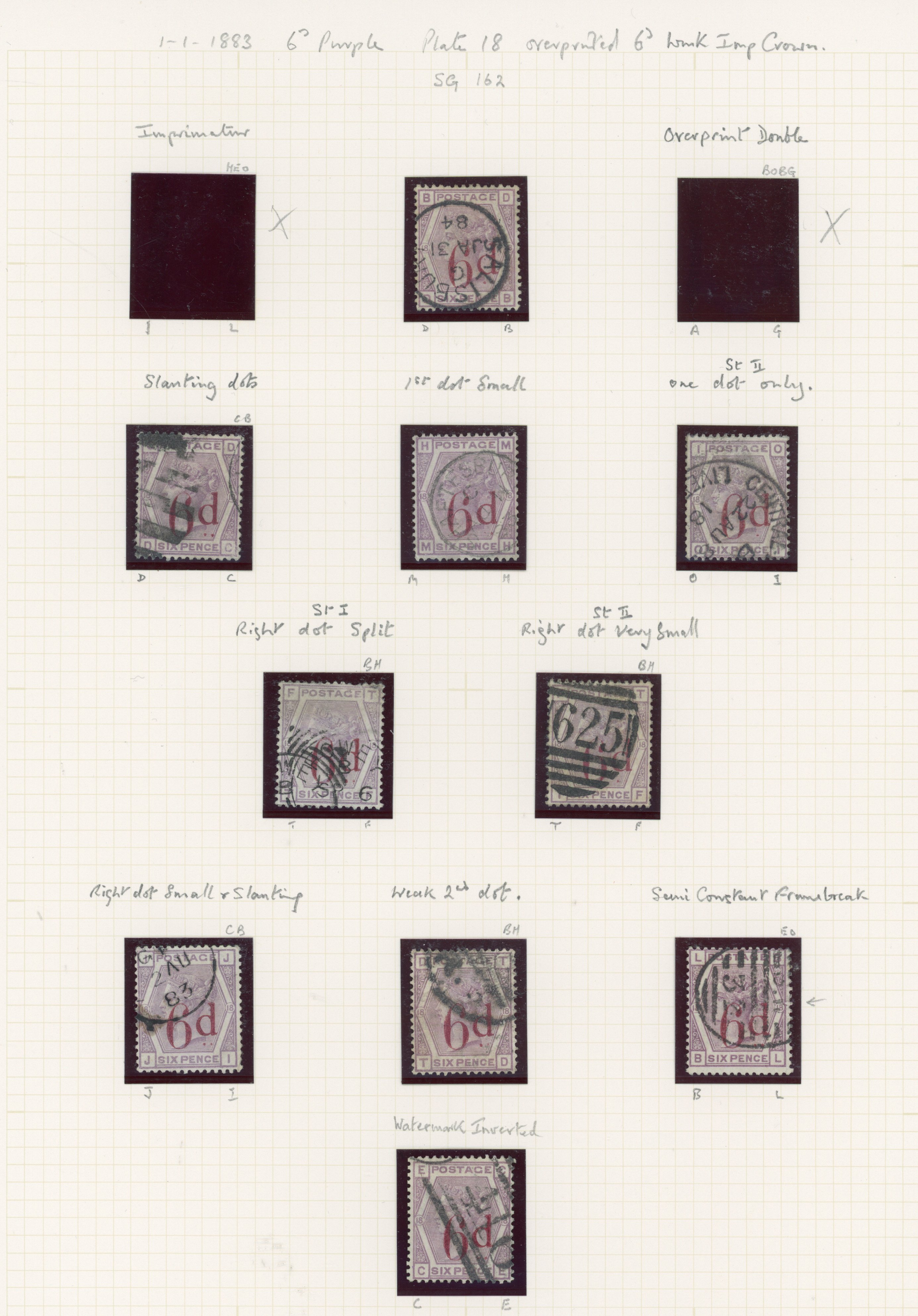 1883 3d on 3d Pl.21 & 6d on 6d Pl.18 ‘Unified Issue’. A fine group of thirteen used