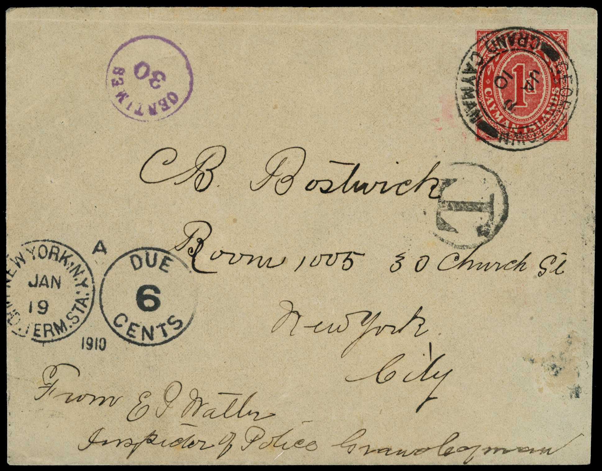 1910 1d Postal Envelope underpaid to New...