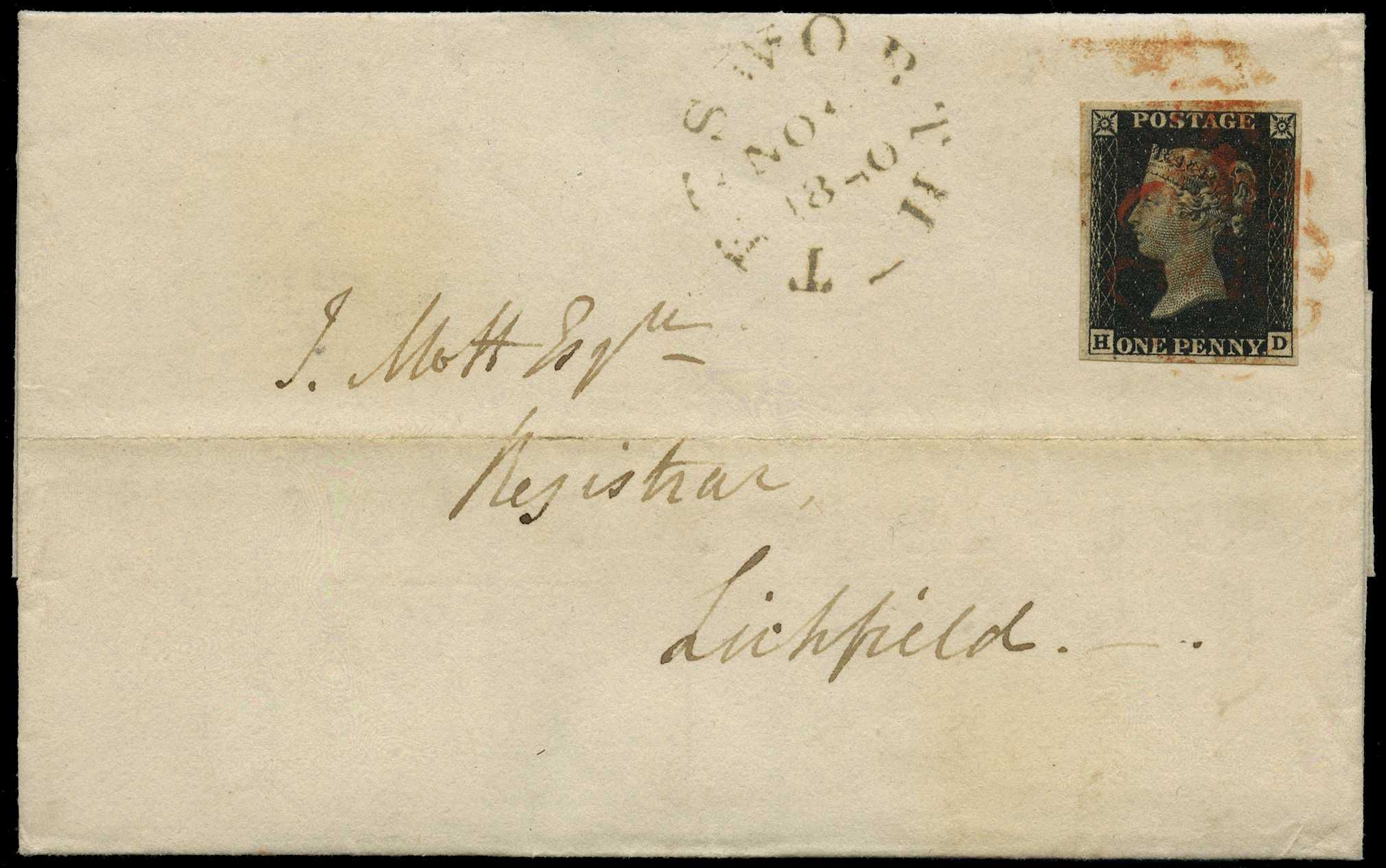 1840 entire letter to Lichfield franked by...
