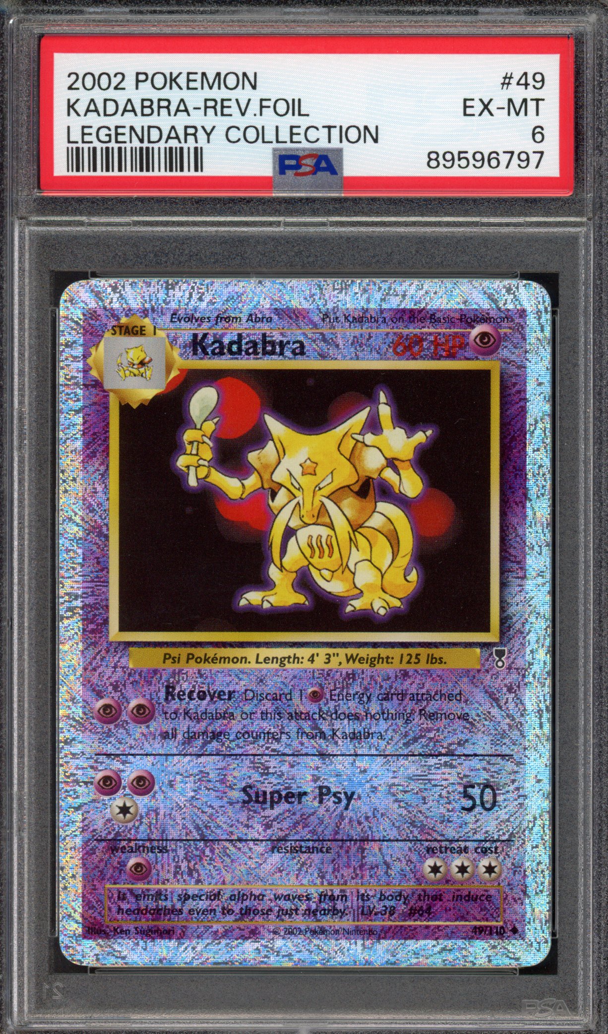 Pokémon TCG PSA 6 Kadabra 49 Reverse Foil, Legendary Collection