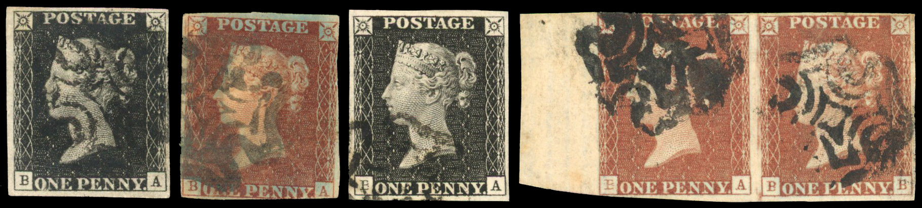 1840 1d Black Pl.10 & 1d Red-brown Pl.10. (BA, State I & II)