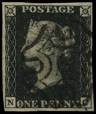 1840 1d black, Plate 7, (NC), three...