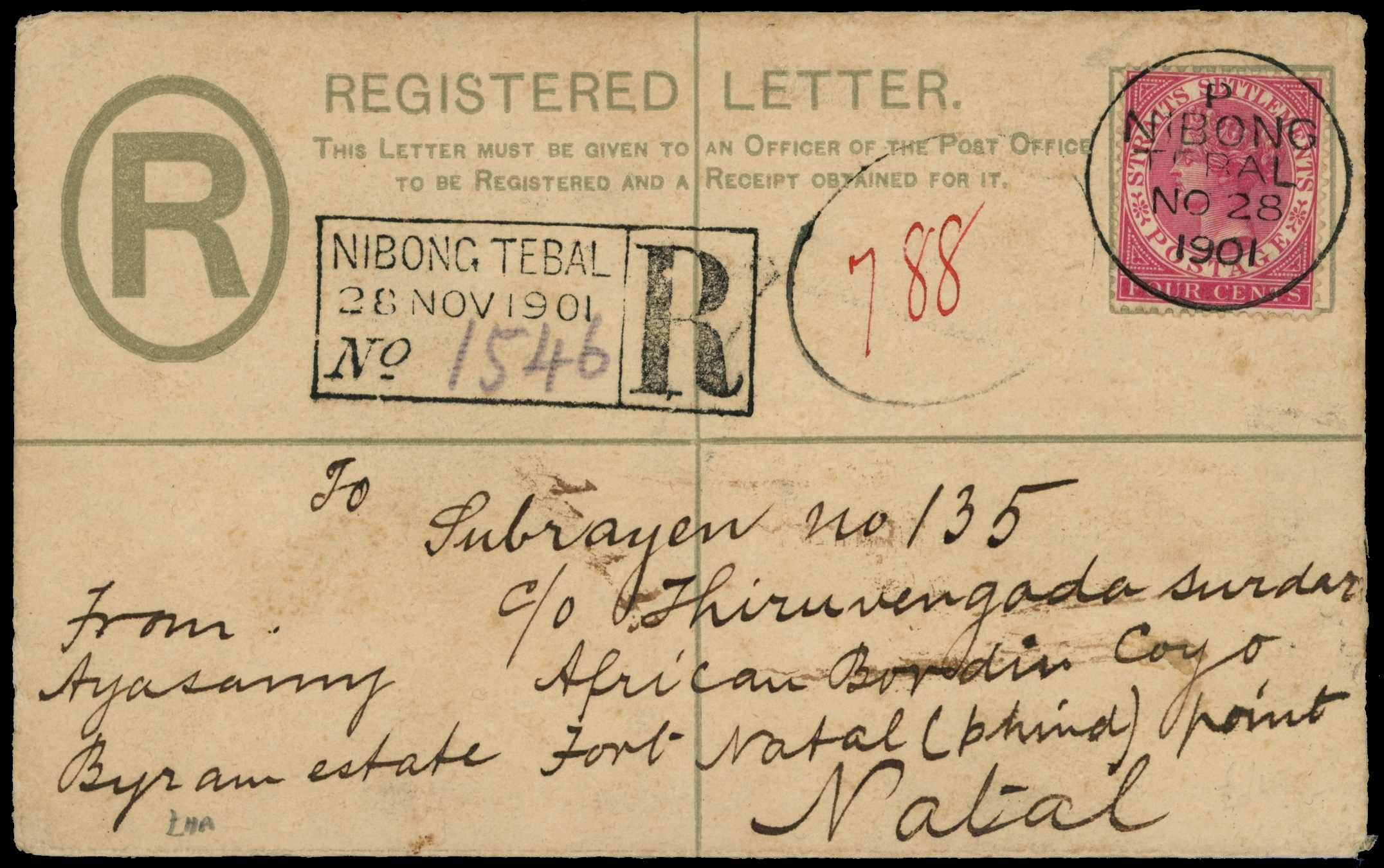 POSTAL HISTORY: 1901 Registered Envelope...
